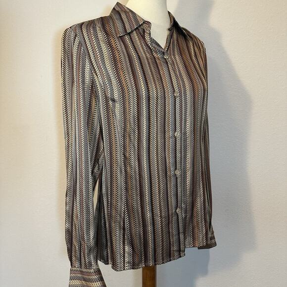 Vintage Silk Old Money Blouse Sz 8 Striped Button Top Heritage Academia Capsule - Picture 10 of 10